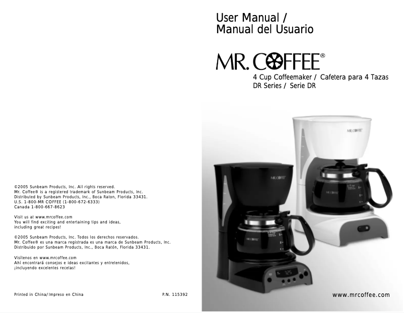 Page 1 of the manual User Manual Mr. Coffee DR X5
