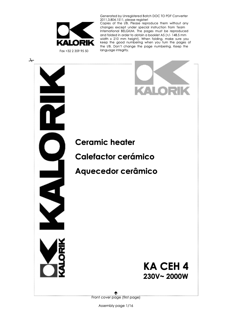 Page 1 of the manual User Manual Kalorik KA CEH 4