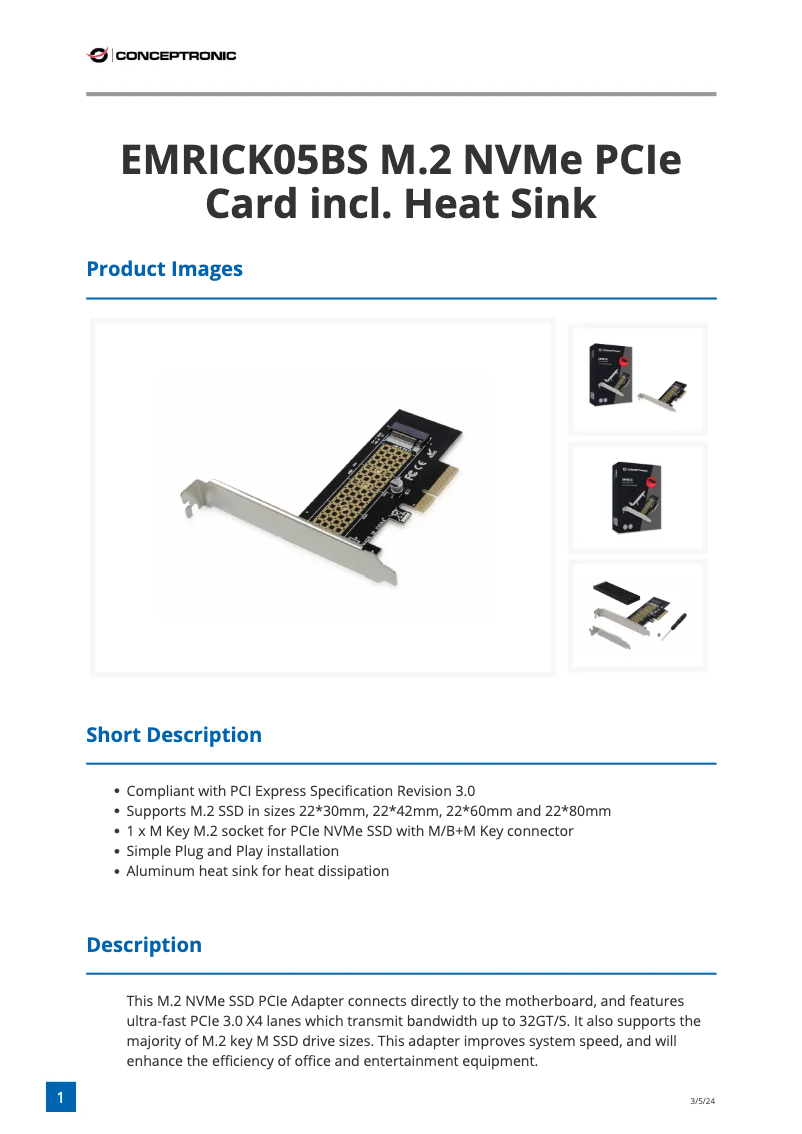 Page 1 of the manual Technical Sheet Equip EMRICK05BS