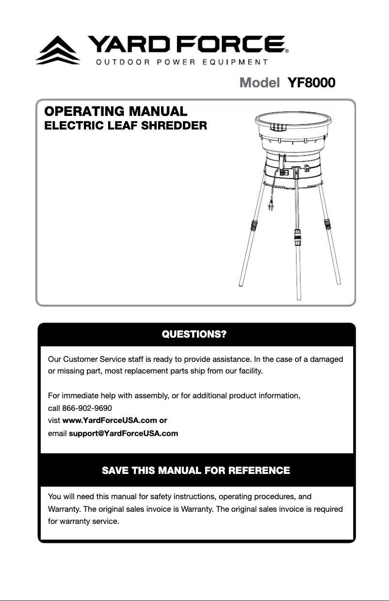 Page 1 de la notice Manuel utilisateur Yard Force YF8000