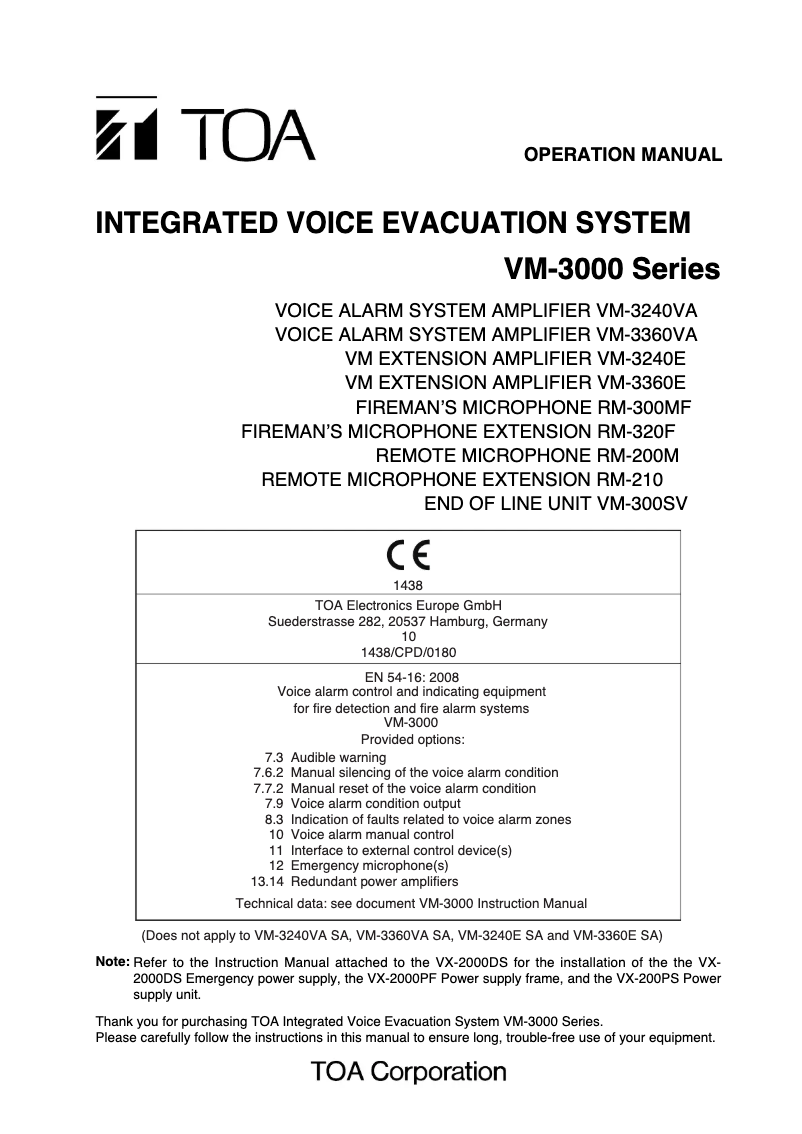 Page 1 de la notice Manuel utilisateur TOA VM-3360E