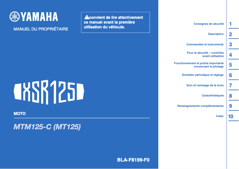 Page 1 of the manual User Manual Yamaha XSR125 (2022)
