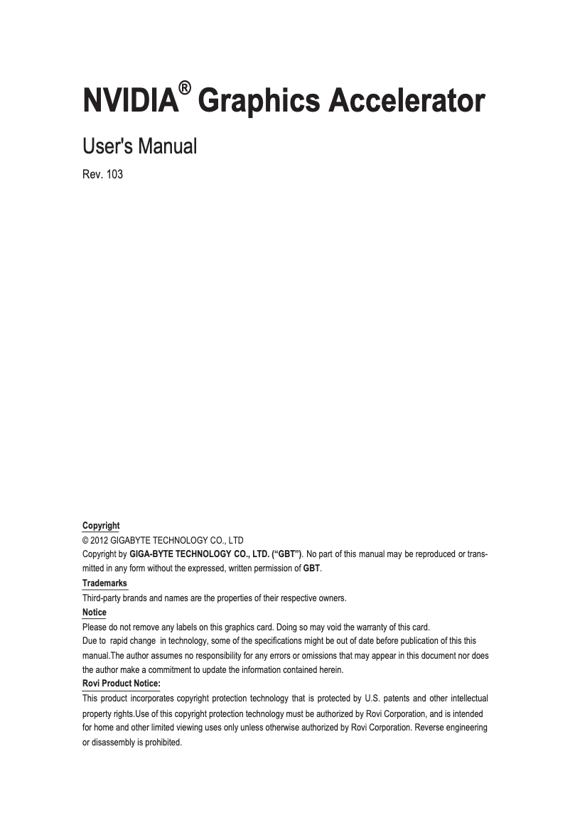 First page image of the manual for GeForce GT610 2GB