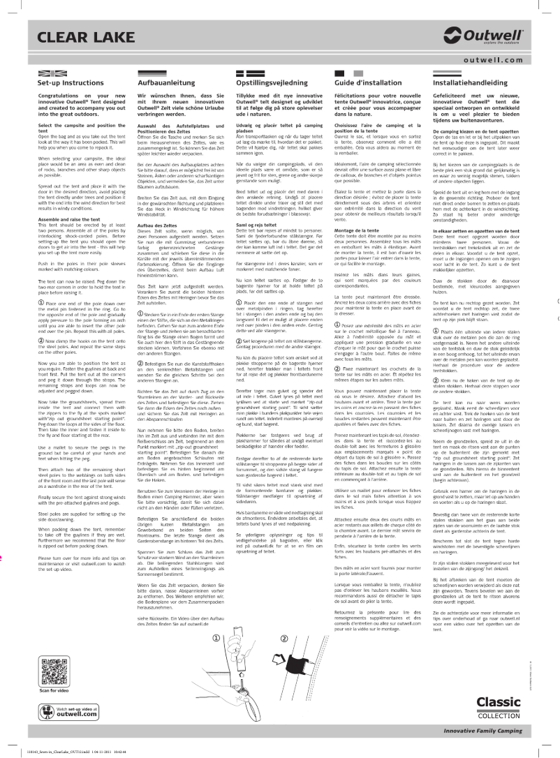 Page 1 of the manual User Manual Outwell Classic Clear Lake