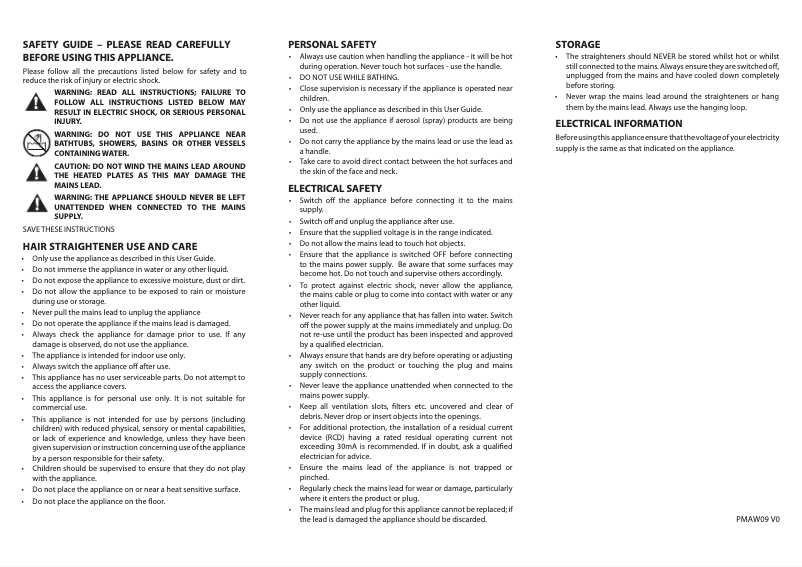 First page image of the manual for PMAW09