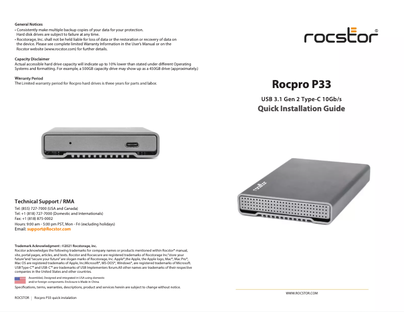 Page 1 of the manual Instruction Manual Rocstor Rocpro P33