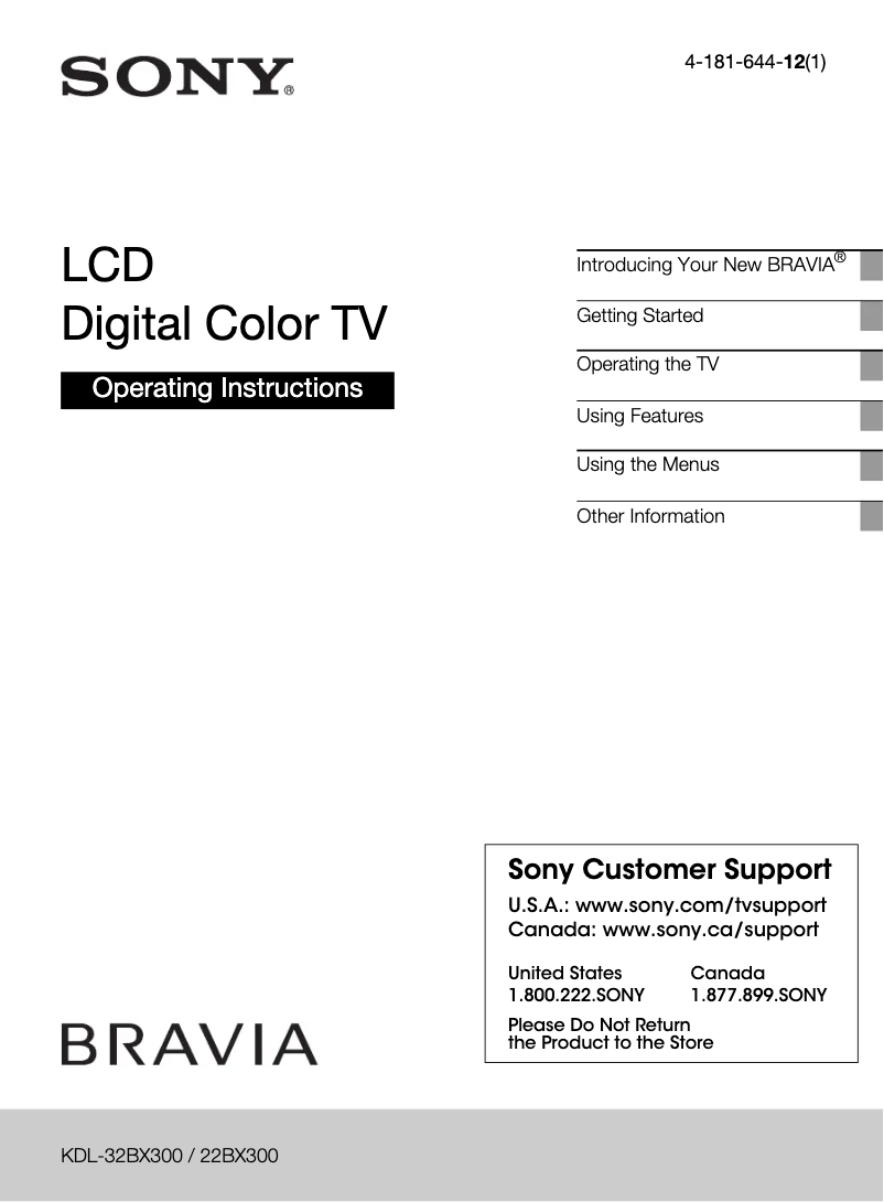 Page 1 of the manual User Manual Sony Bravia KDL-32BX300