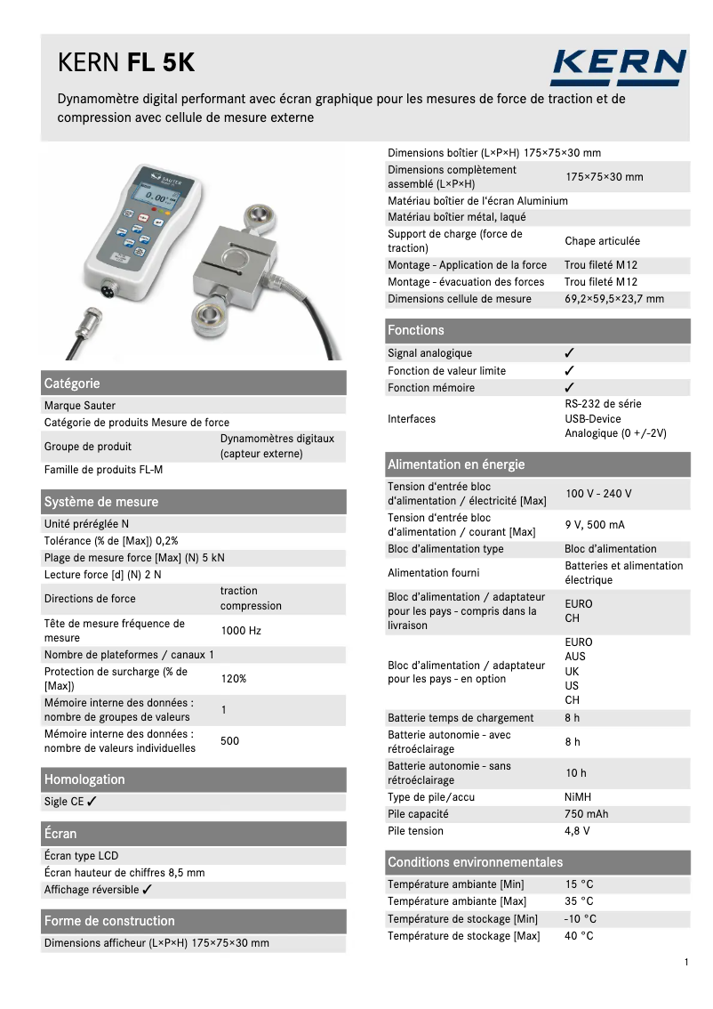 Page 1 of the manual Technical Sheet Kern FL 5K