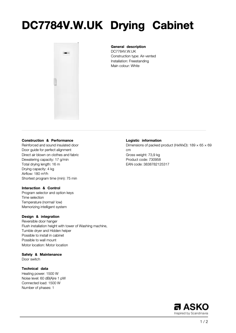 First page image of the manual for DC7784V.W.UK