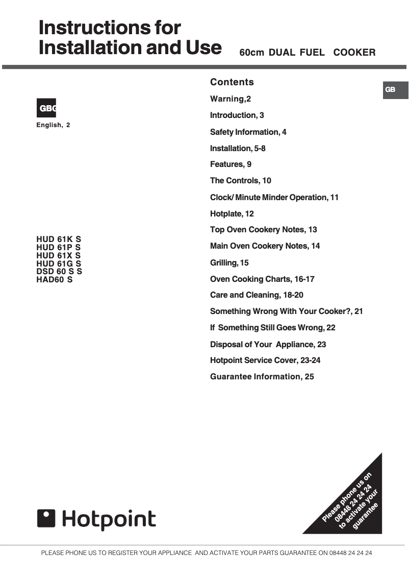 First page image of the manual for HUD61KS