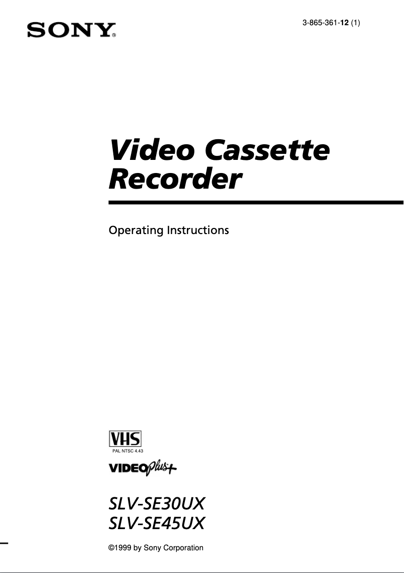 Page 1 of the manual User Manual Sony SLV-SE30UX