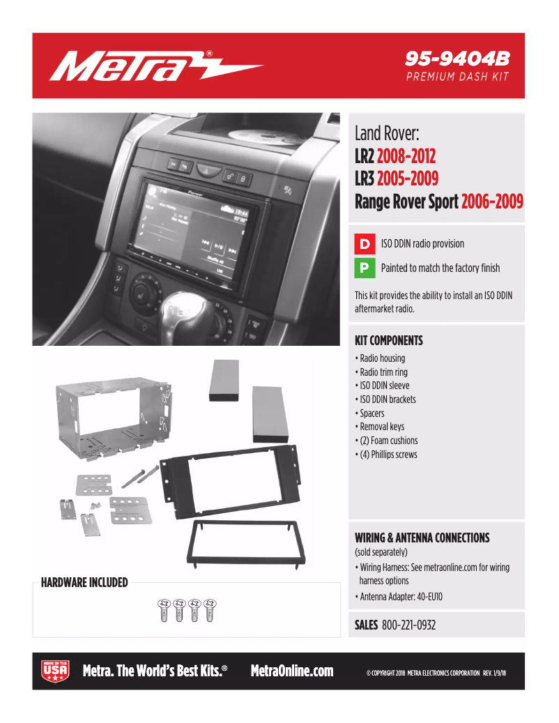 Page 1 de la notice Fiche technique Metra 95-9404B