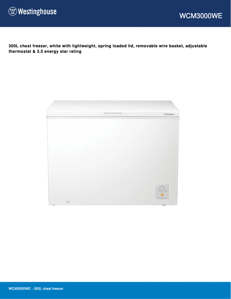 Page 1 of the manual Technical Sheet Westinghouse WCM3000WE