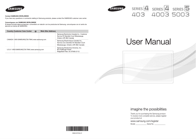 First page image of the manual for UN26D4003