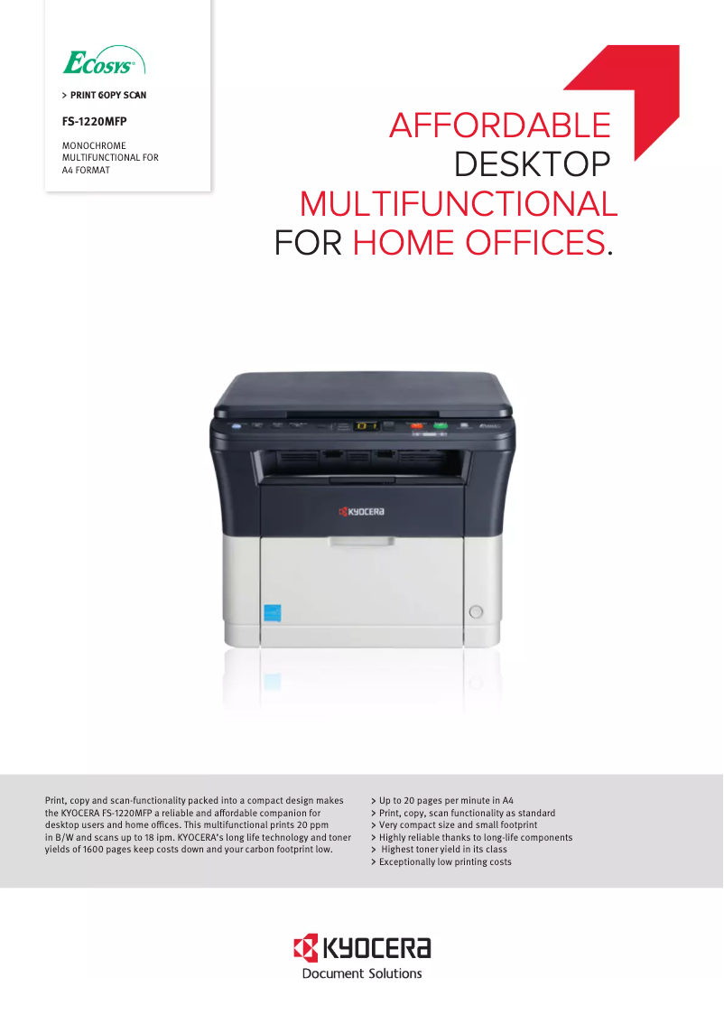 Page 1 of the manual Technical Sheet Kyocera FS-1220MFP