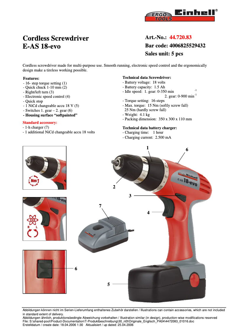 First page image of the manual for Ergotool E-AS 18-evo