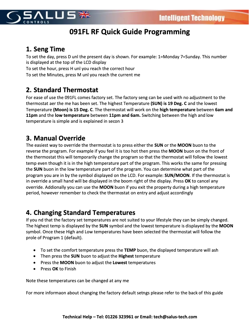Page 1 of the manual User Manual Salus 091FL RF