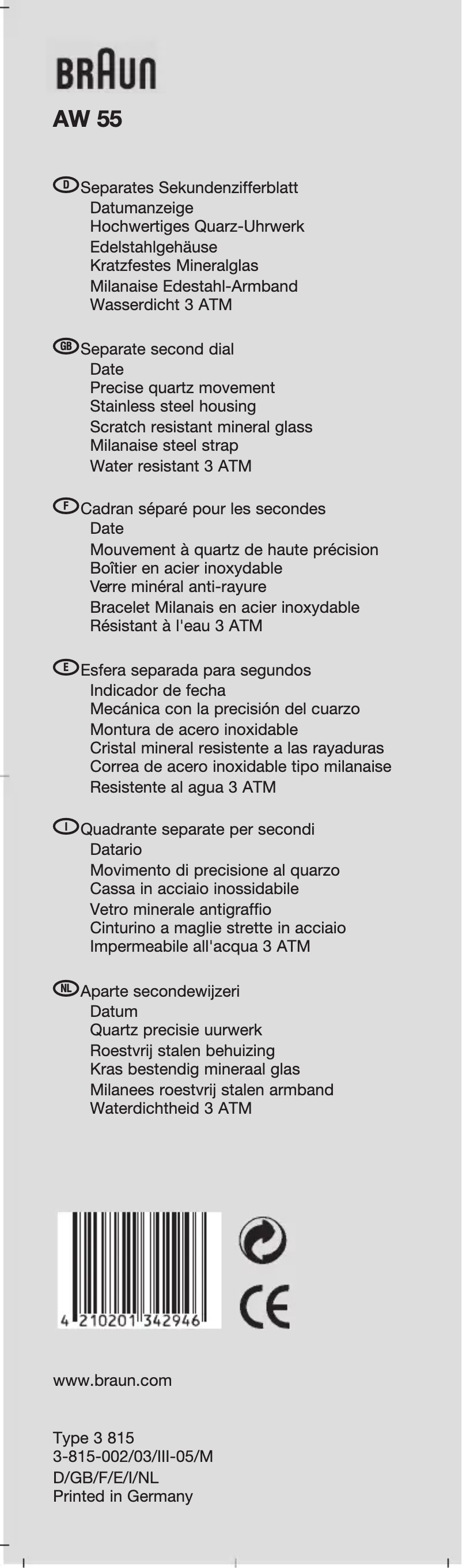 First page image of the manual for AW55
