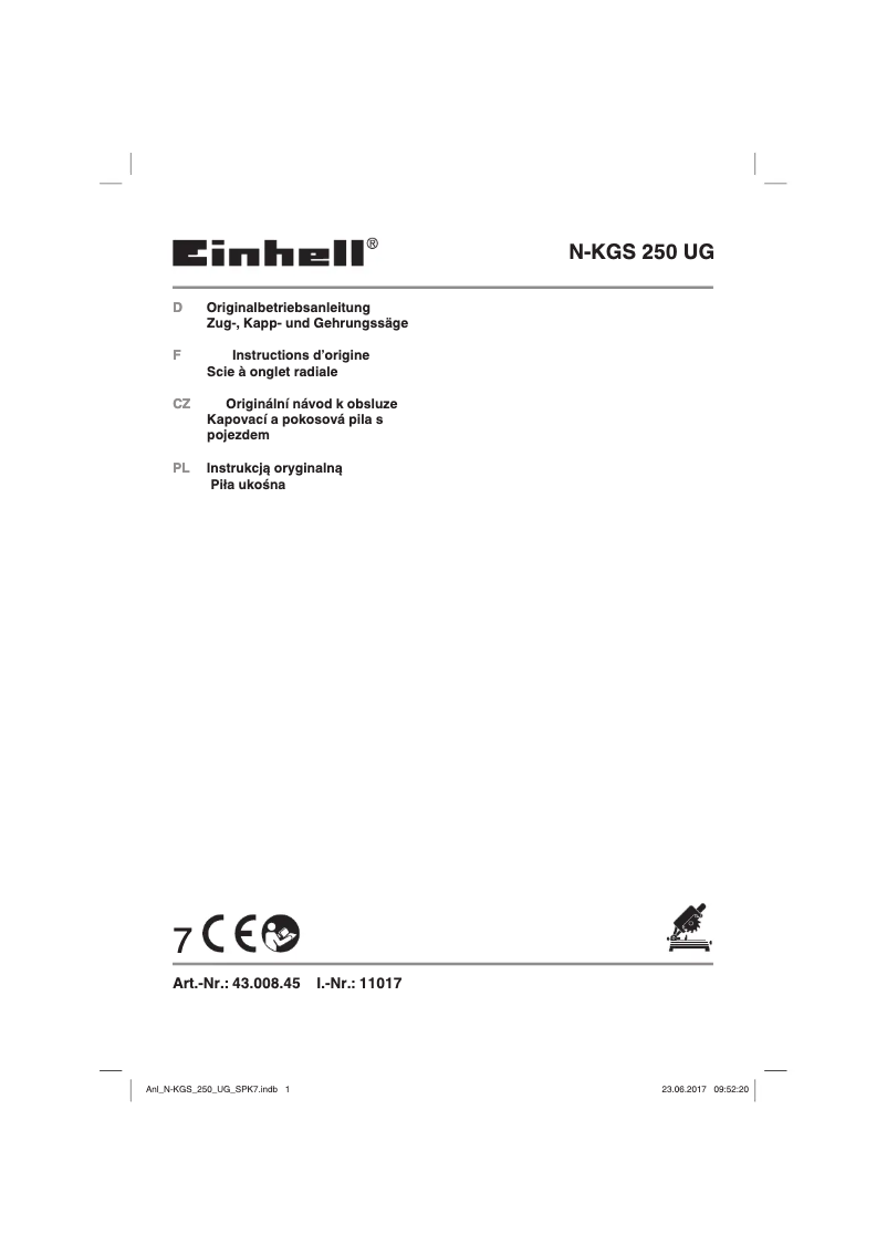 First page image of the manual for N-KGS 250 UG