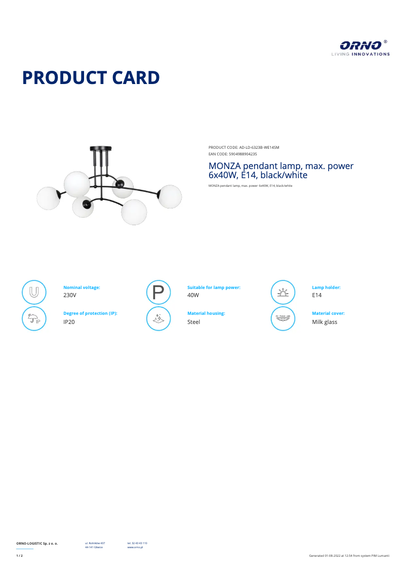 Page 1 of the manual Technical Sheet Adviti AD-LD-6323B-WE14SM