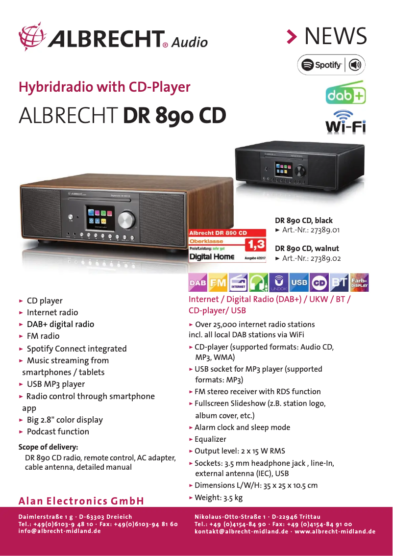 First page image of the manual for DR 890 CD