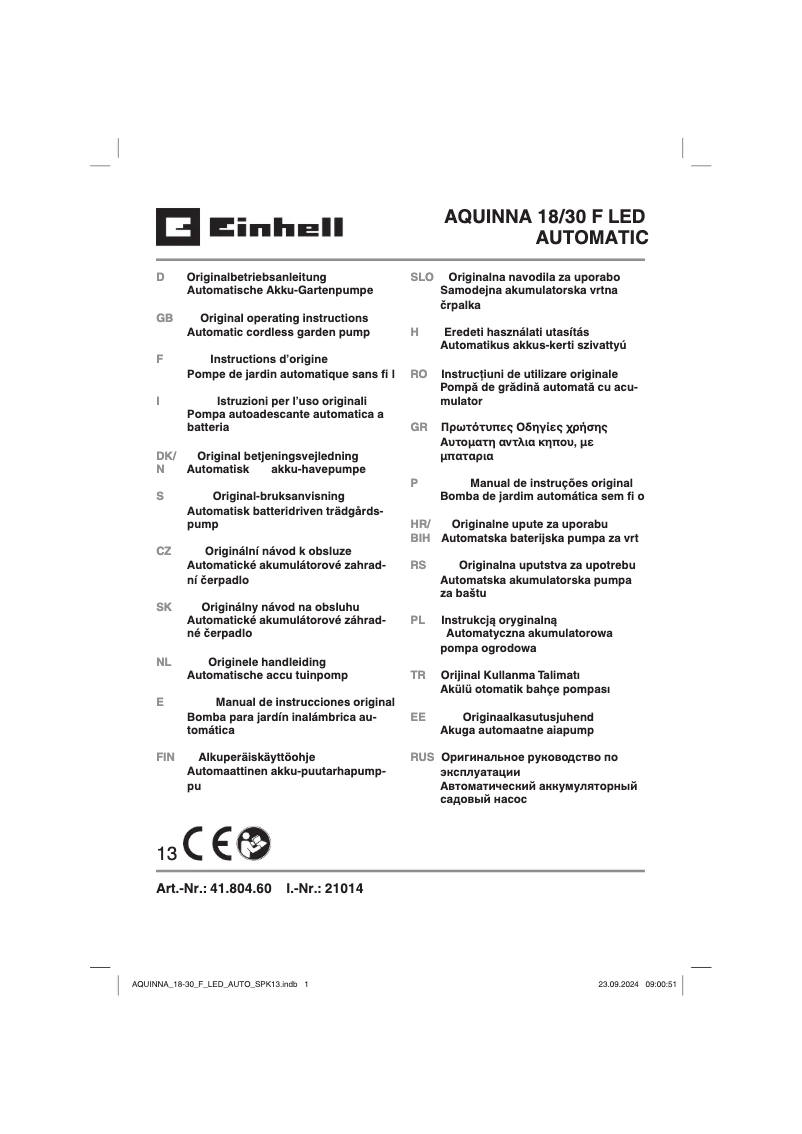 Page 1 of the manual User Manual Einhell AQUINNA
