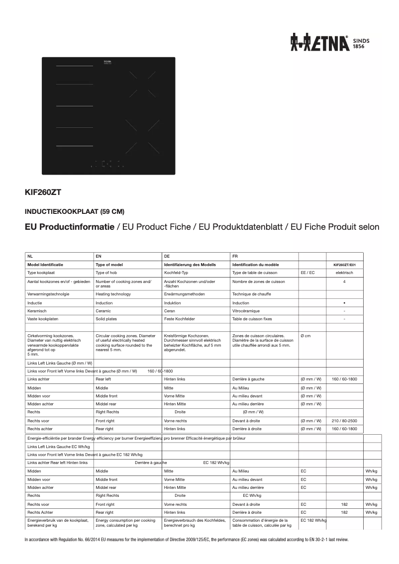 First page image of the manual for KIF260ZT