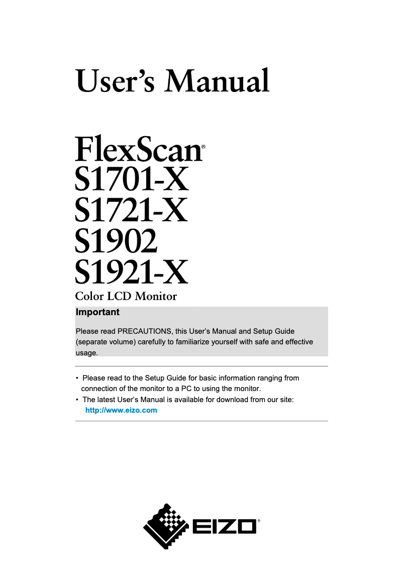 Page 1 of the manual User Manual Eizo FlexScan S1902