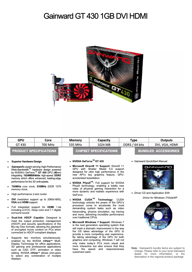 Page 1 of the manual User Manual Gainward GeForce GT430