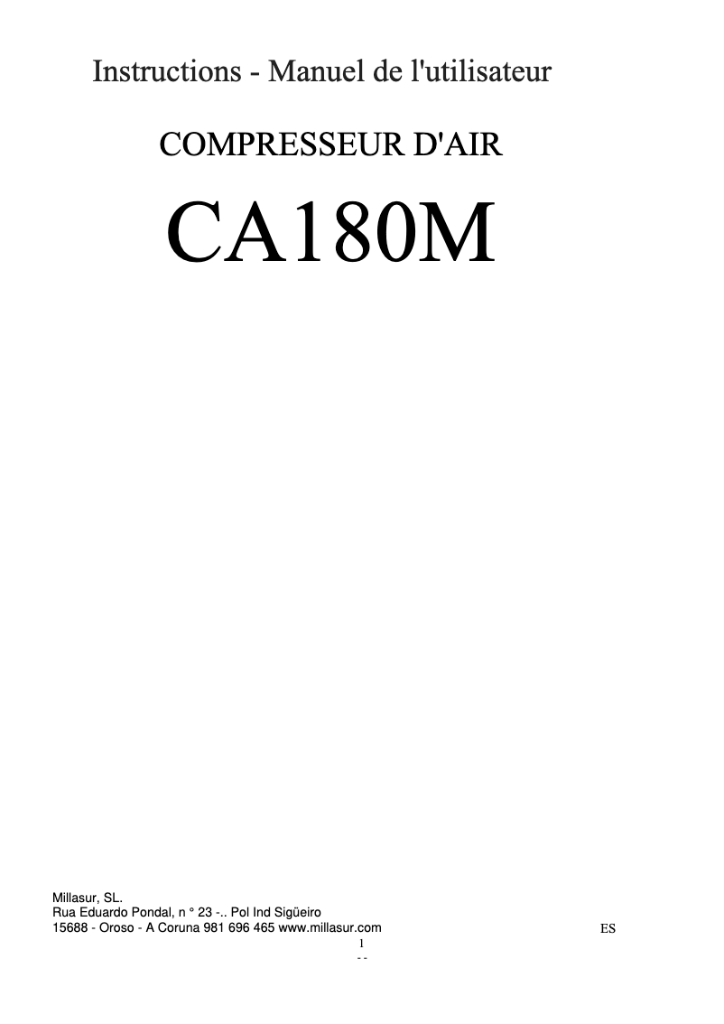 Page 1 of the manual User Manual Anova CA180M