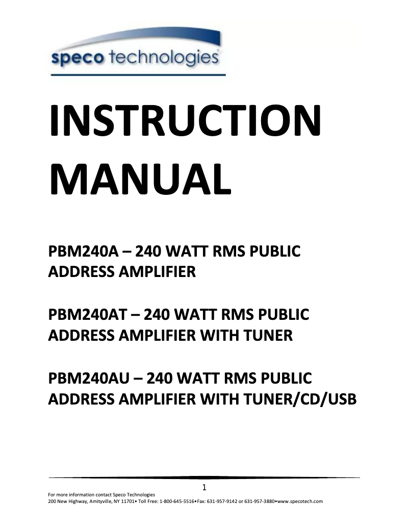 First page image of the manual for PBM240A