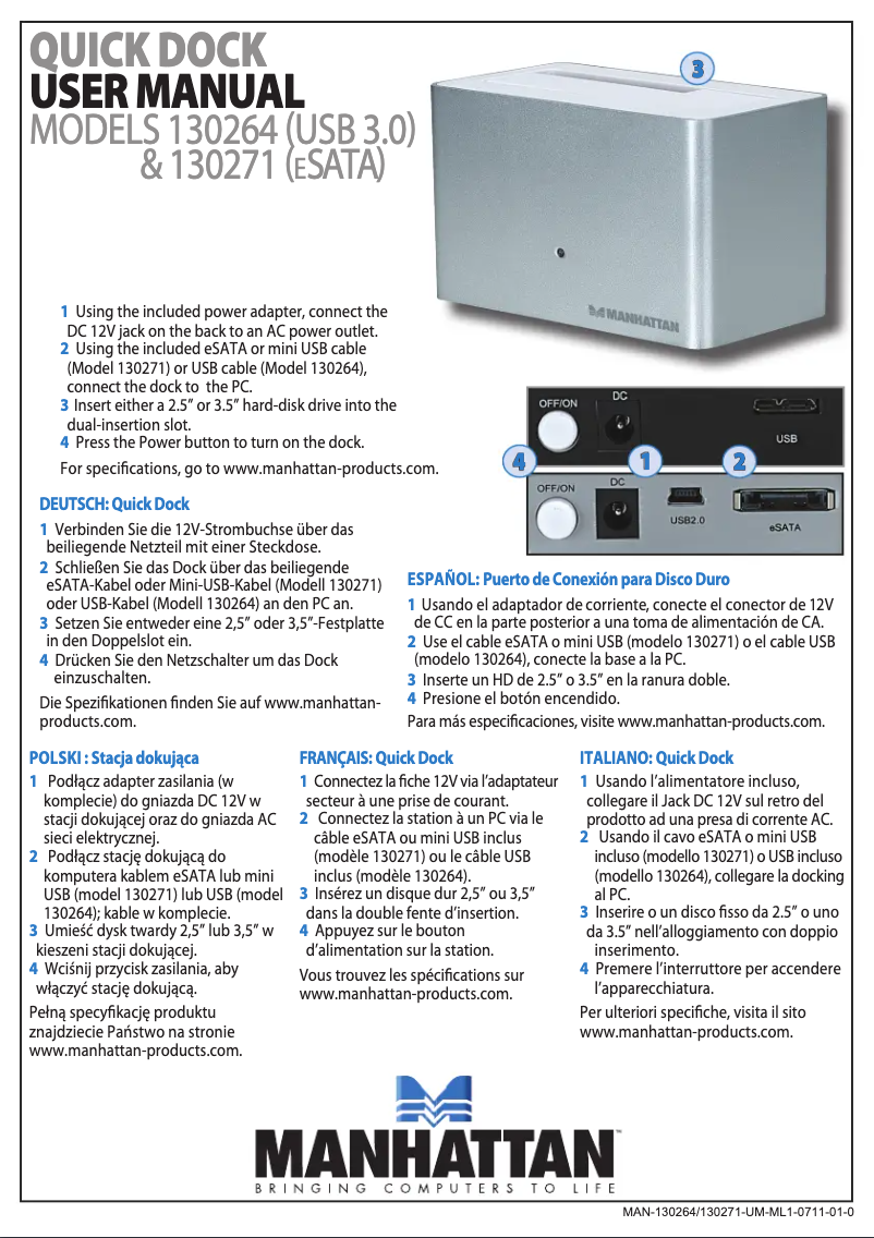 Page 1 of the manual User Manual Manhattan eSATA Quick Dock