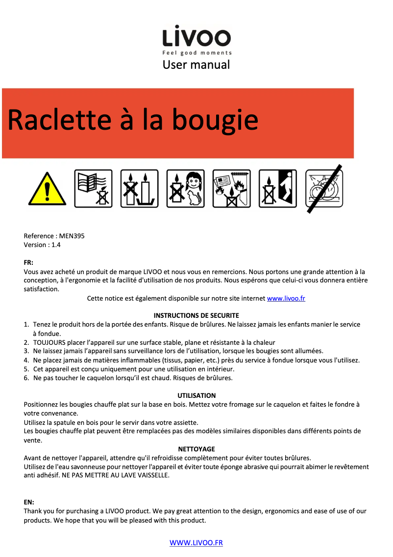 Page 1 of the manual User Manual Livoo MEN395