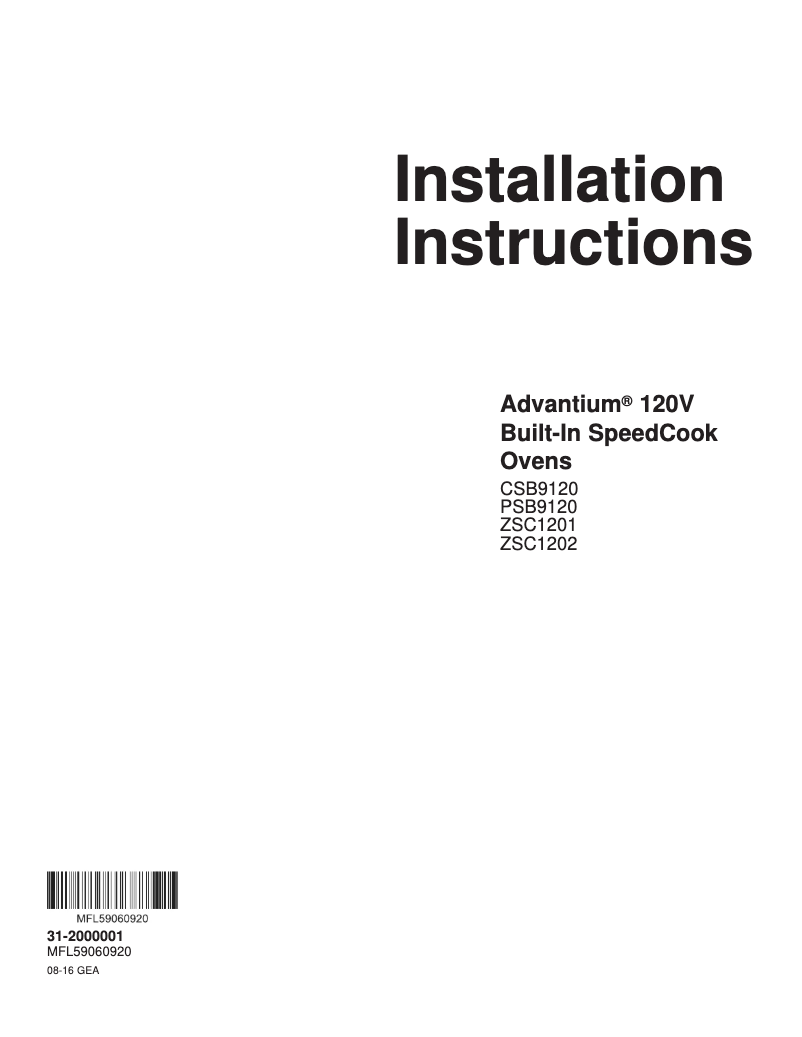 Page 1 of the manual Installation Guide GE Profile PSB9120DFWW