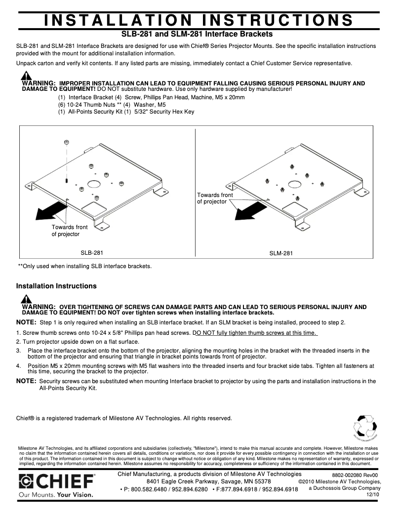 Page 1 of the manual User Manual Chief SLM281