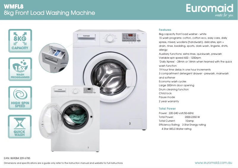 First page image of the manual for WMFL8