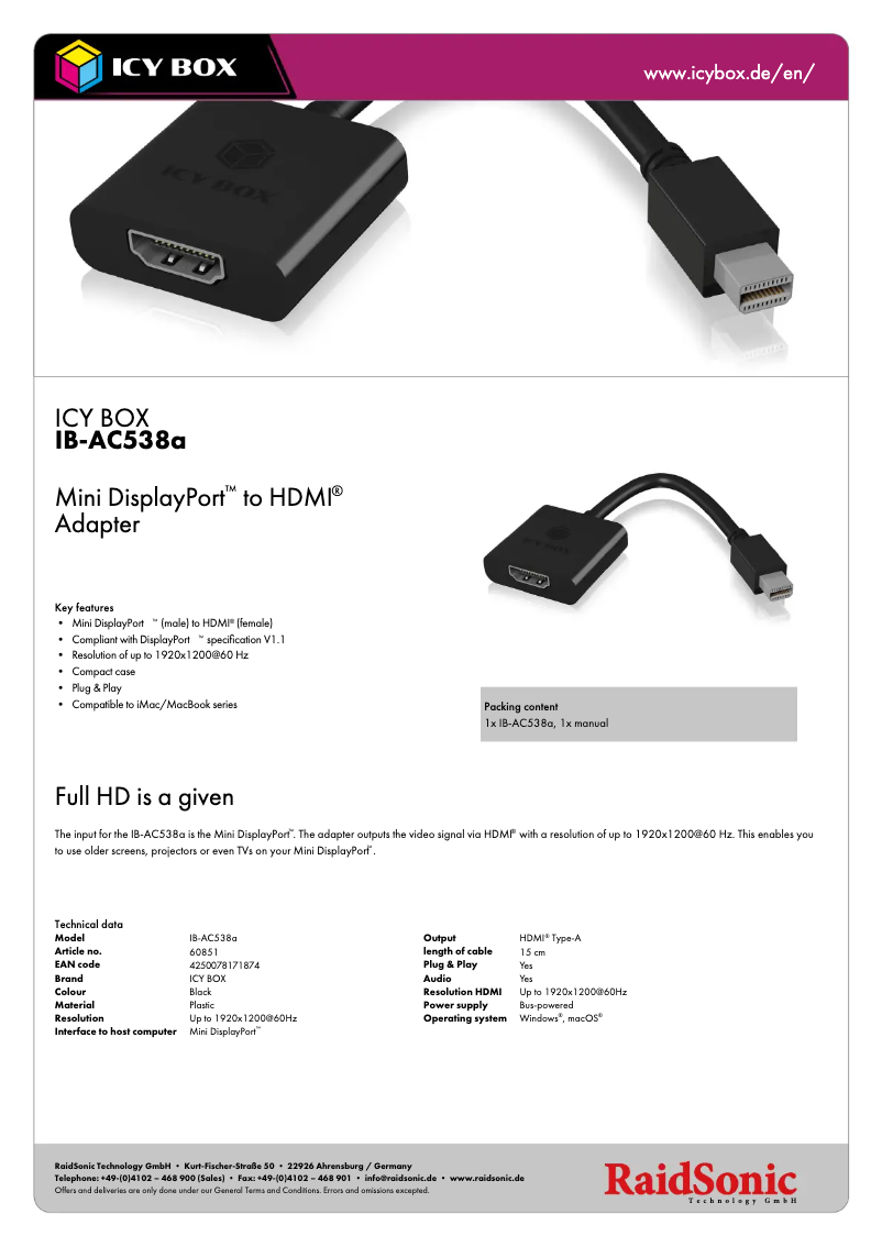 First page image of the manual for IB-AC538a