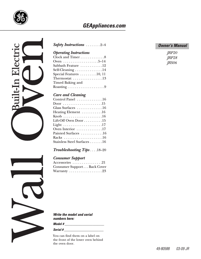 Page 1 of the manual User Manual GE JRP20