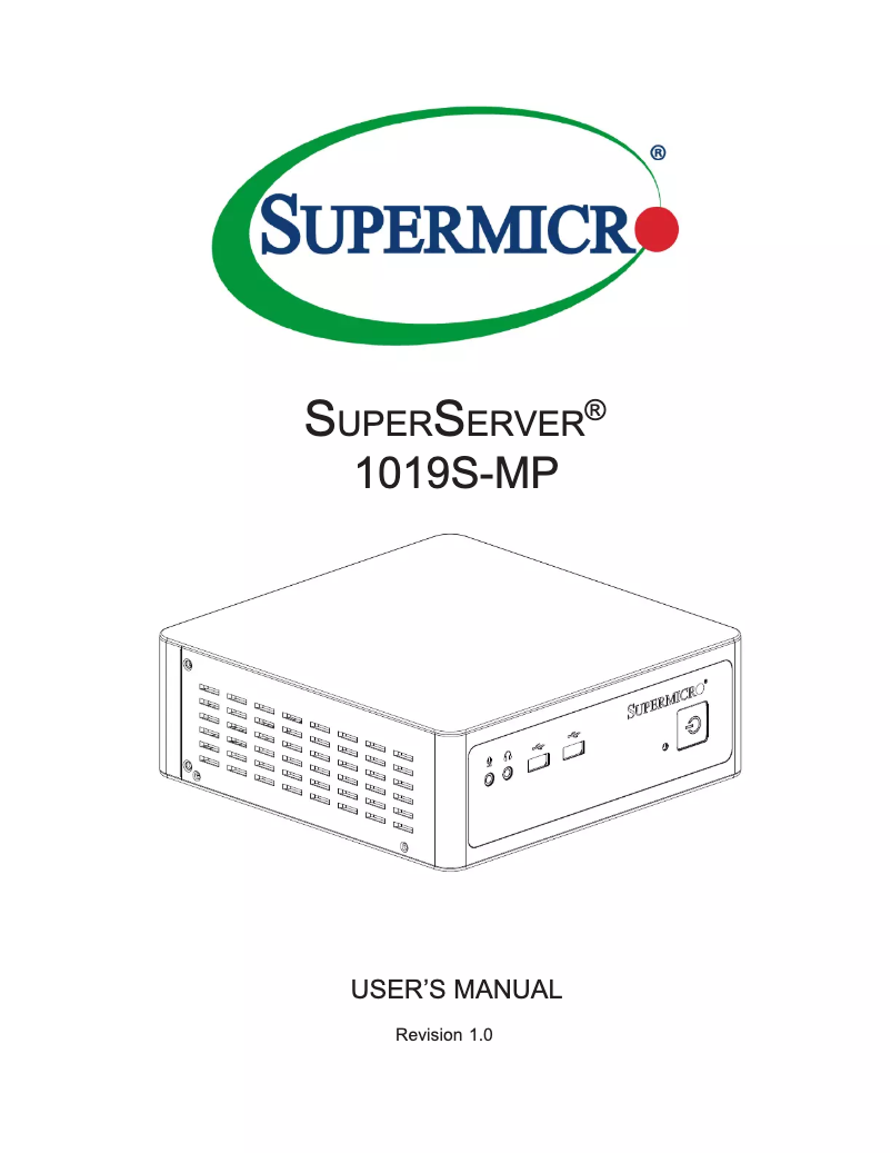 Page 1 of the manual User Manual Supermicro SuperServer 1019S-MP