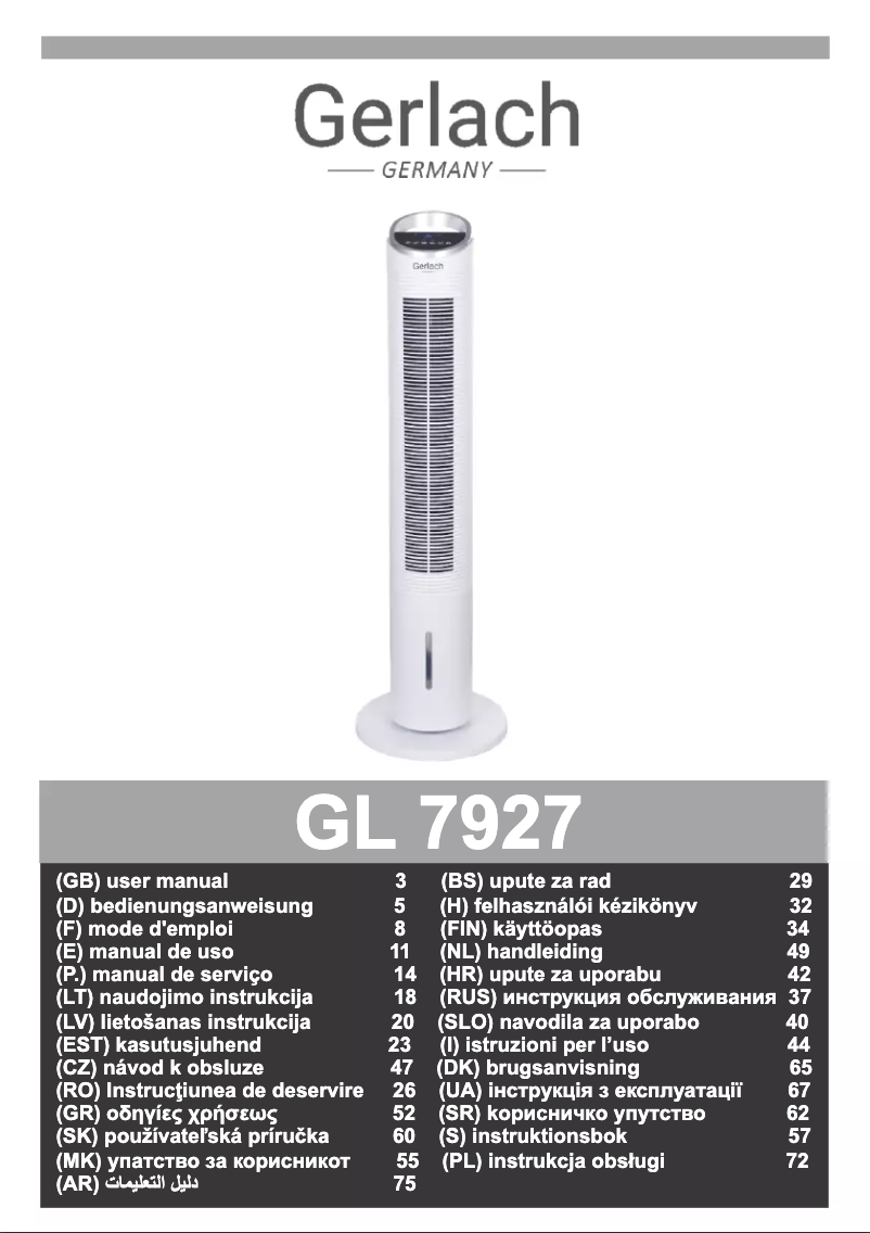 First page image of the manual for GL 7927