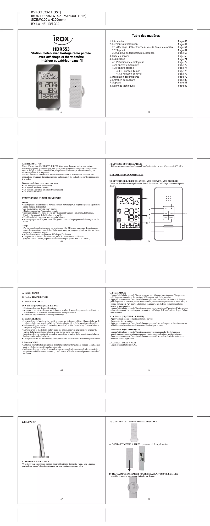 Page 1 of the manual User Manual Irox HBR553