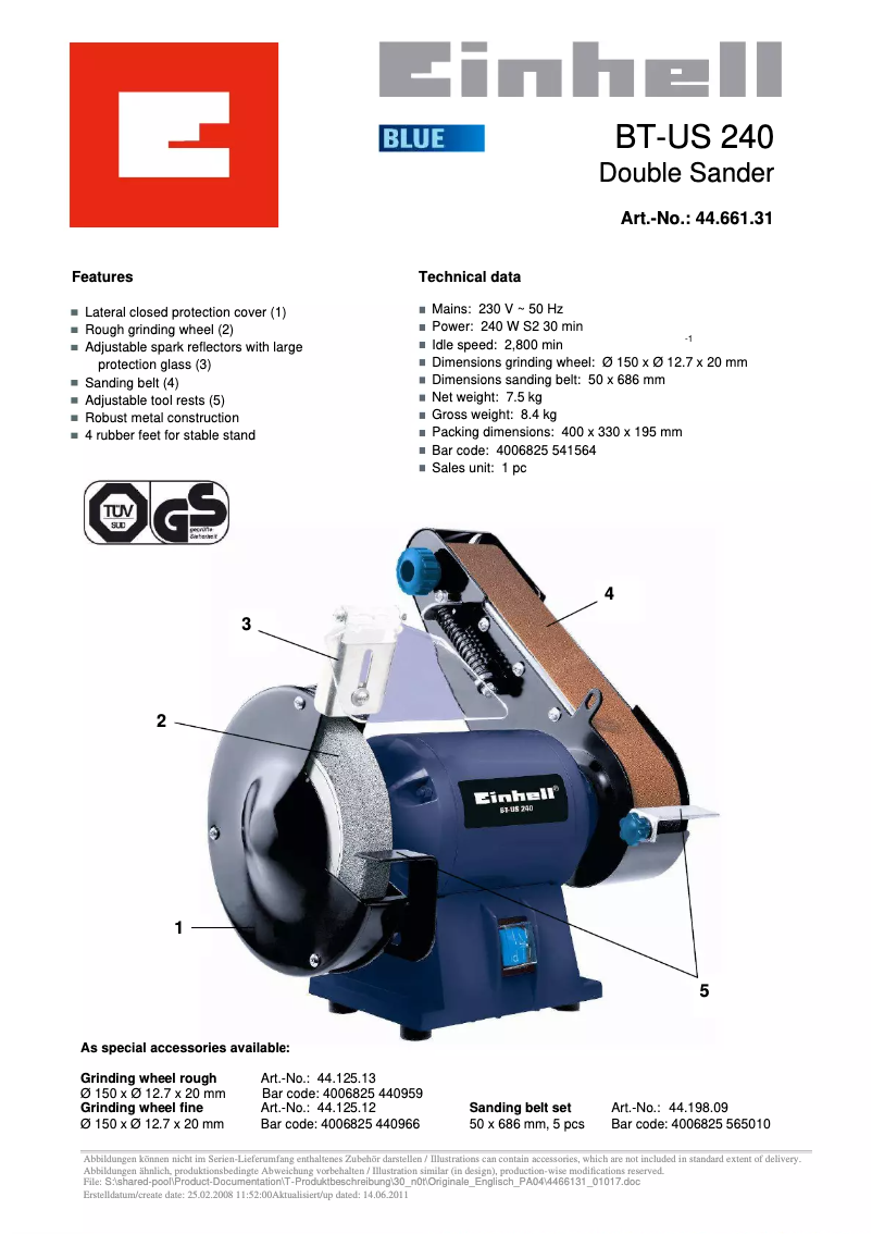 First page image of the manual for BT-US 240