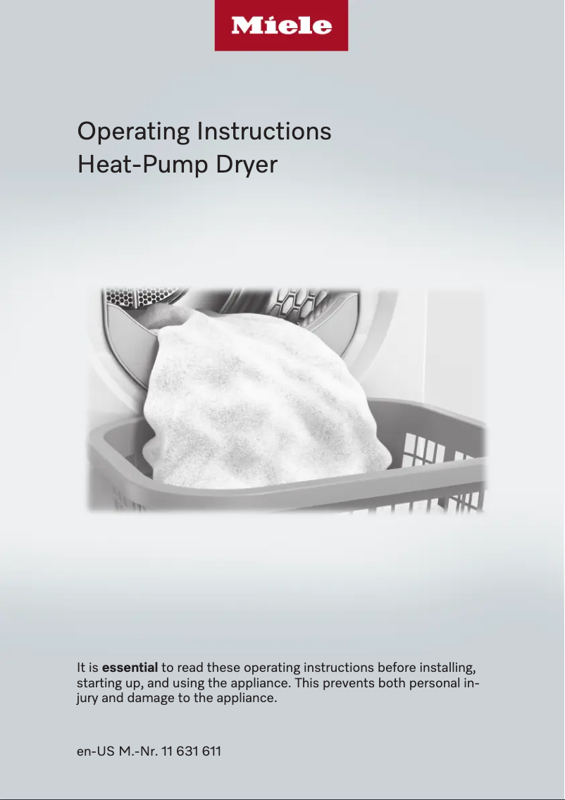 Page 1 of the manual User Manual Miele TXR 860 WP T1