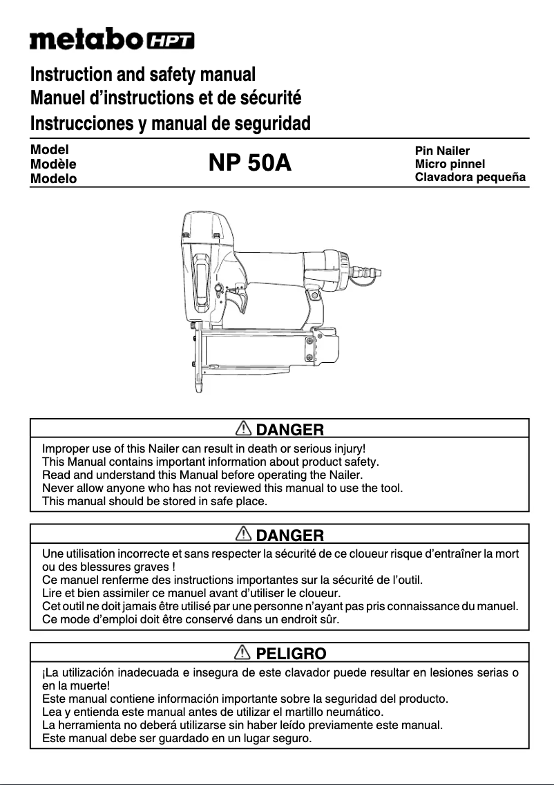 Page 1 of the manual User Manual HiKOKI NP50A