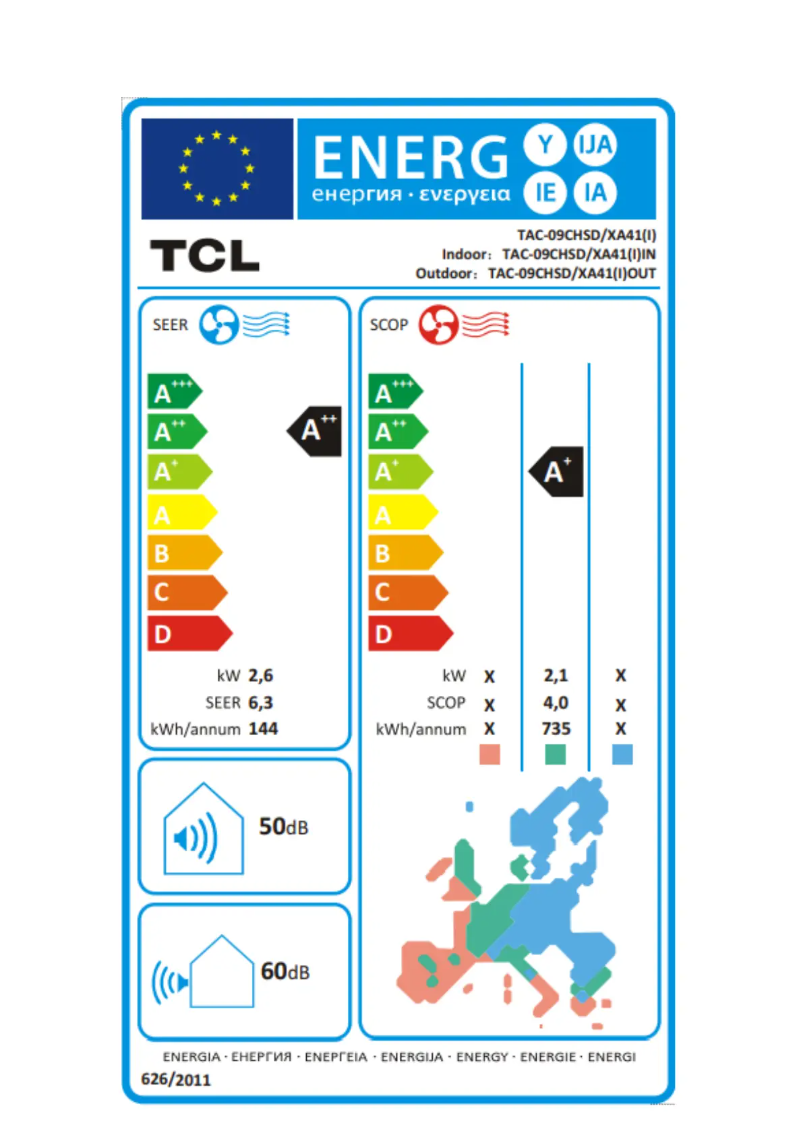 Page 1 of the manual Energy Label TCL TAC-09CHSD/XA41