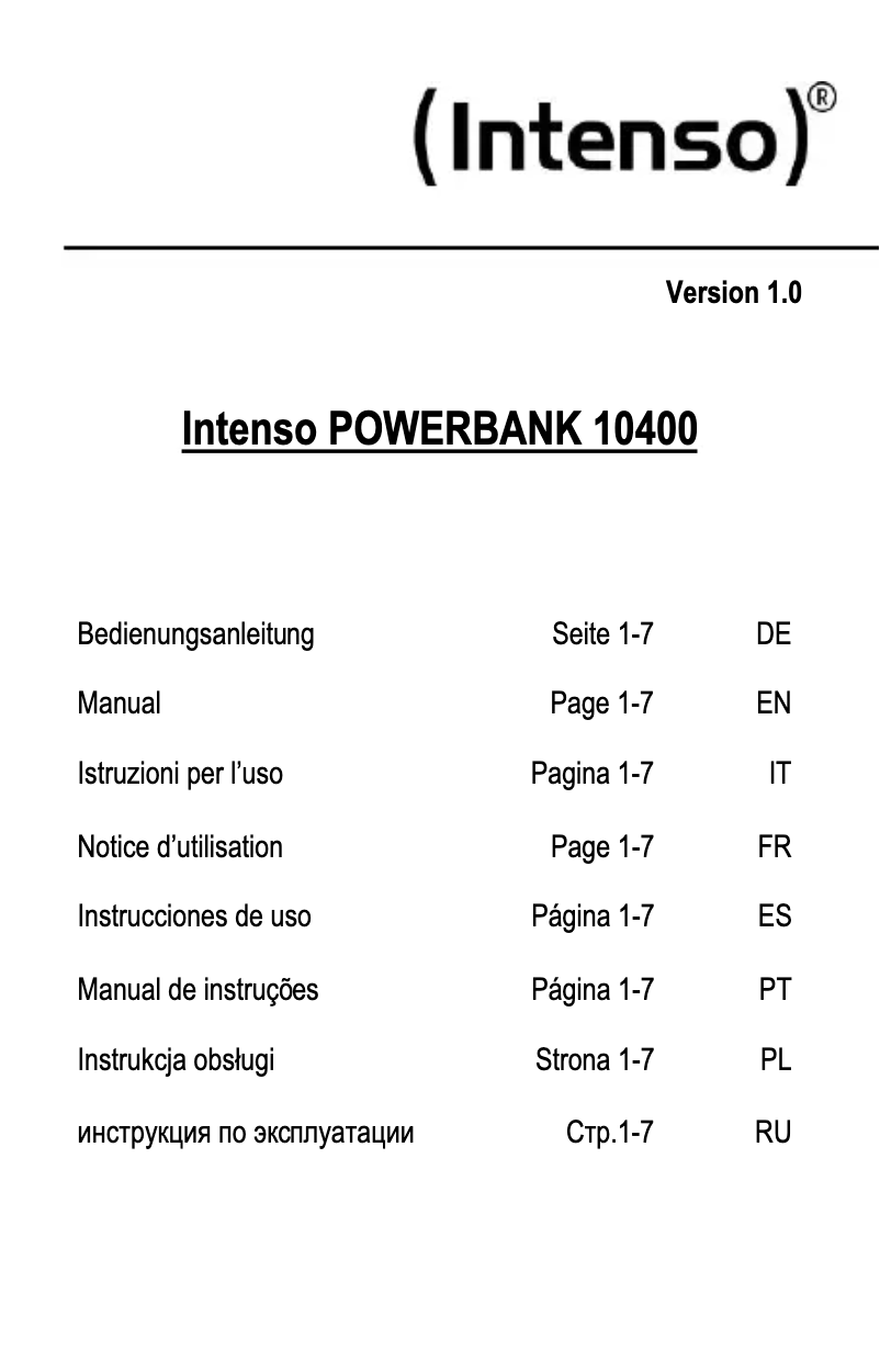 First page image of the manual for Powerbank 10400