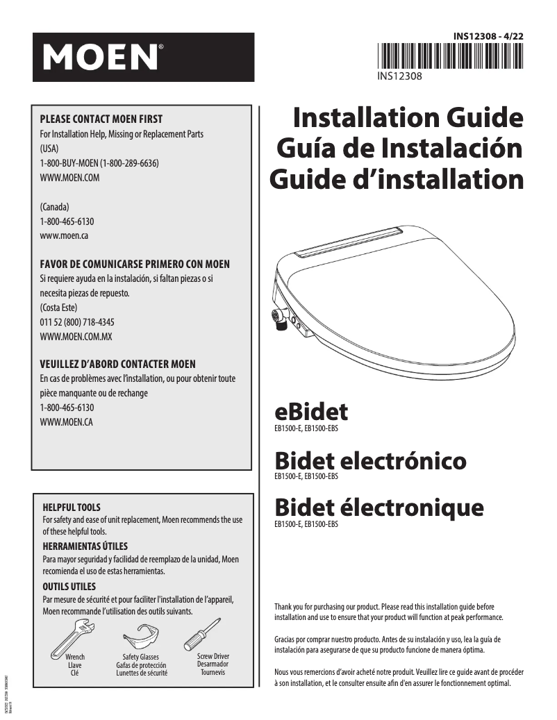 Page 1 of the manual User Manual Moen EB1500-EBS