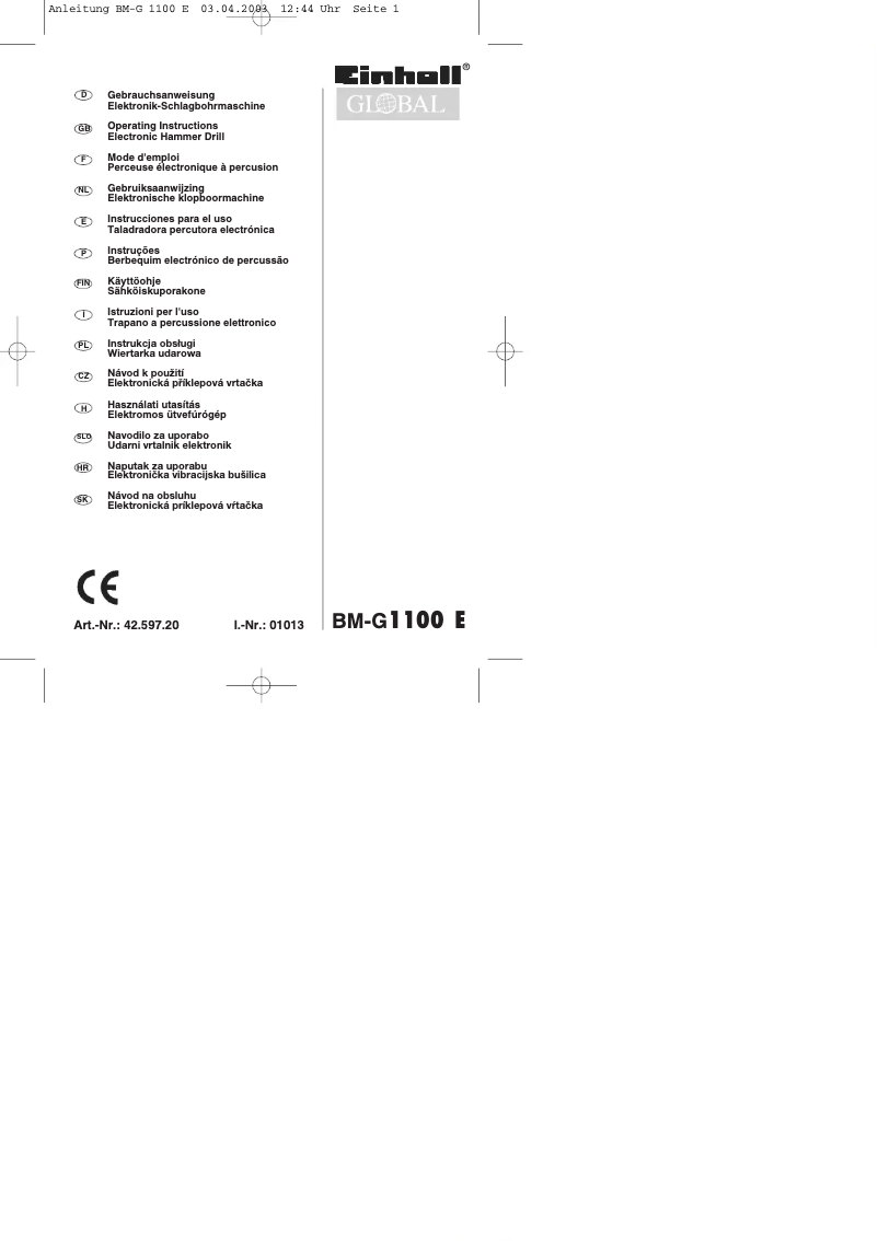 Page 1 of the manual User Manual Global BM-G 1100 E
