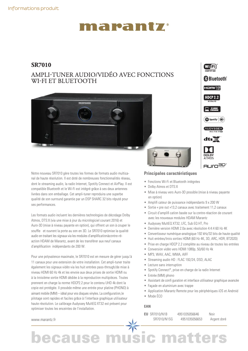 Page 1 of the manual Technical Sheet Marantz SR7010