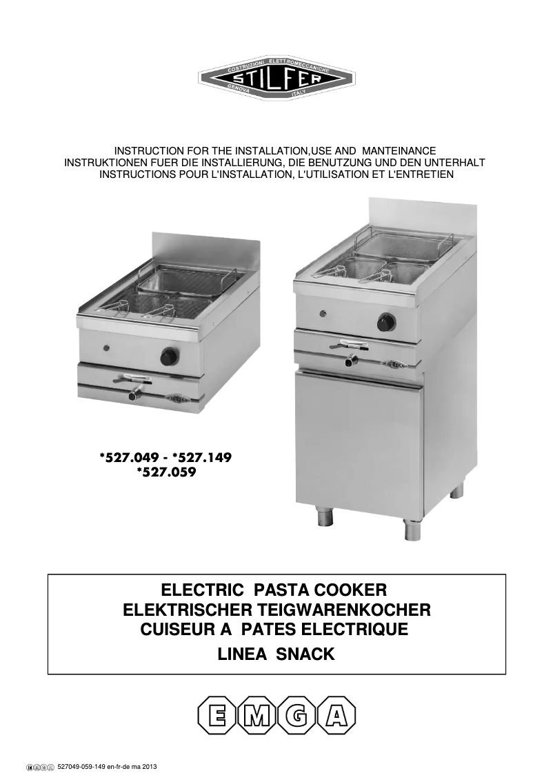 Page 1 of the manual User Manual Stilfer Snack 60 527059